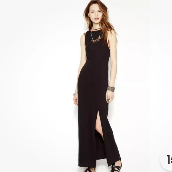 Free People Sabrina Black Cotton Knit Cut-Out-Back Maxi Dress Size Medium - Picture 4 of 14